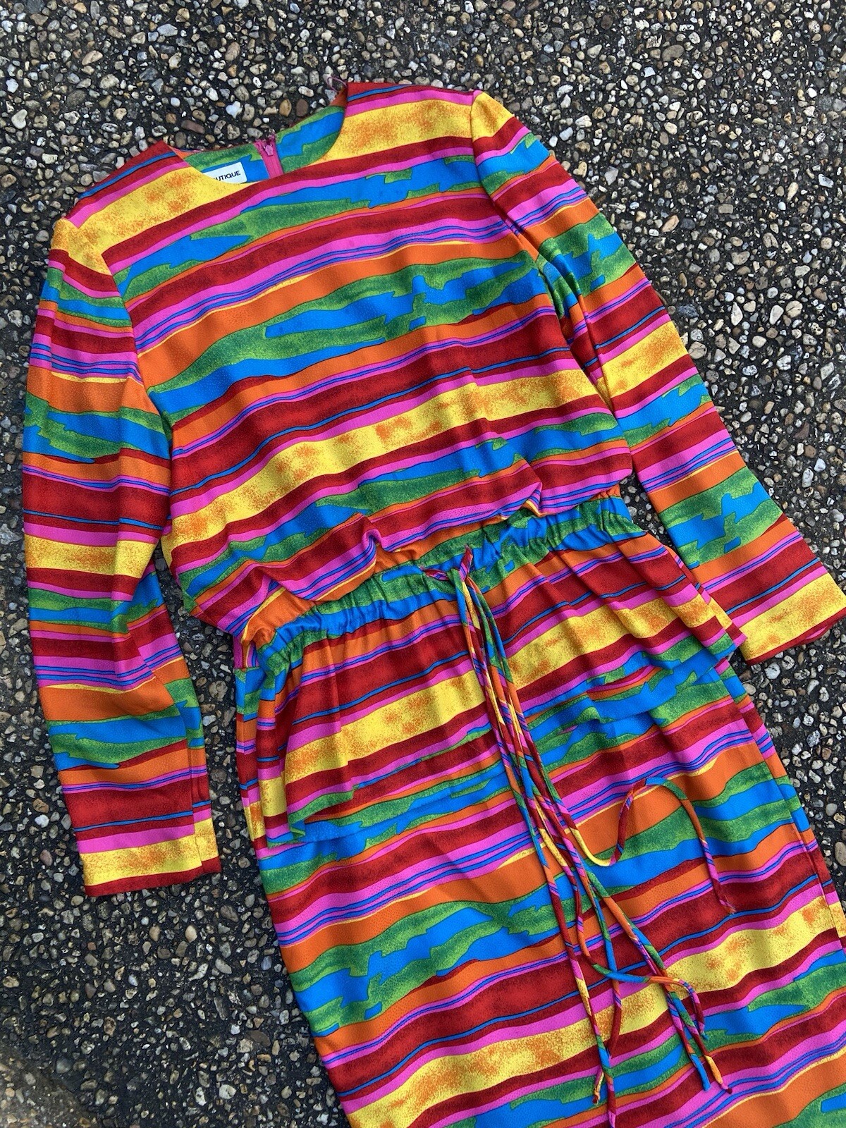 Vtg 1980s Nippon Over The Top Colorful Rainbow Peplum Silk 2 Piece Dress Suit 8