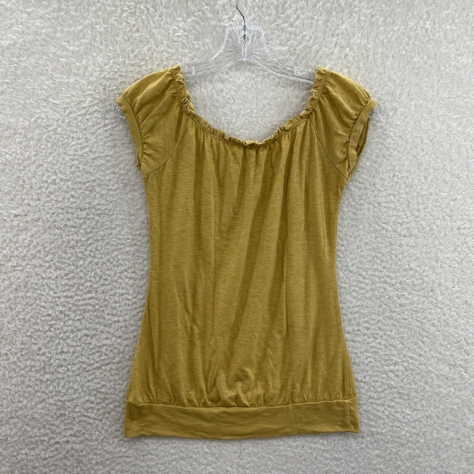 Y2K Vintage Top Small Yellow Rhinestone Cap Sleeve Milkmaid Fairy Bella Swan