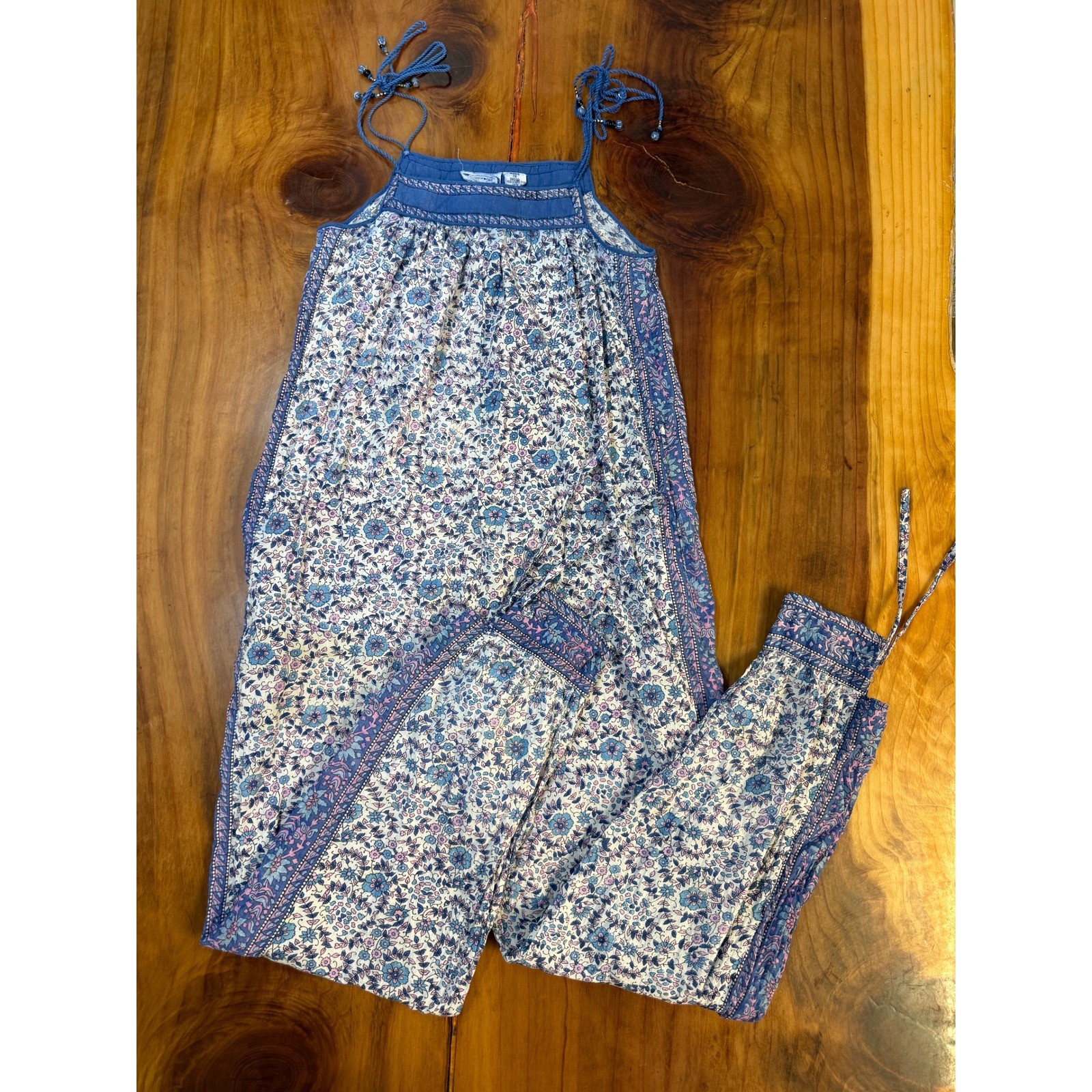 Vintage 70’s Starina India Women’s Block Print Jumpsuit L Cotton Boho E14