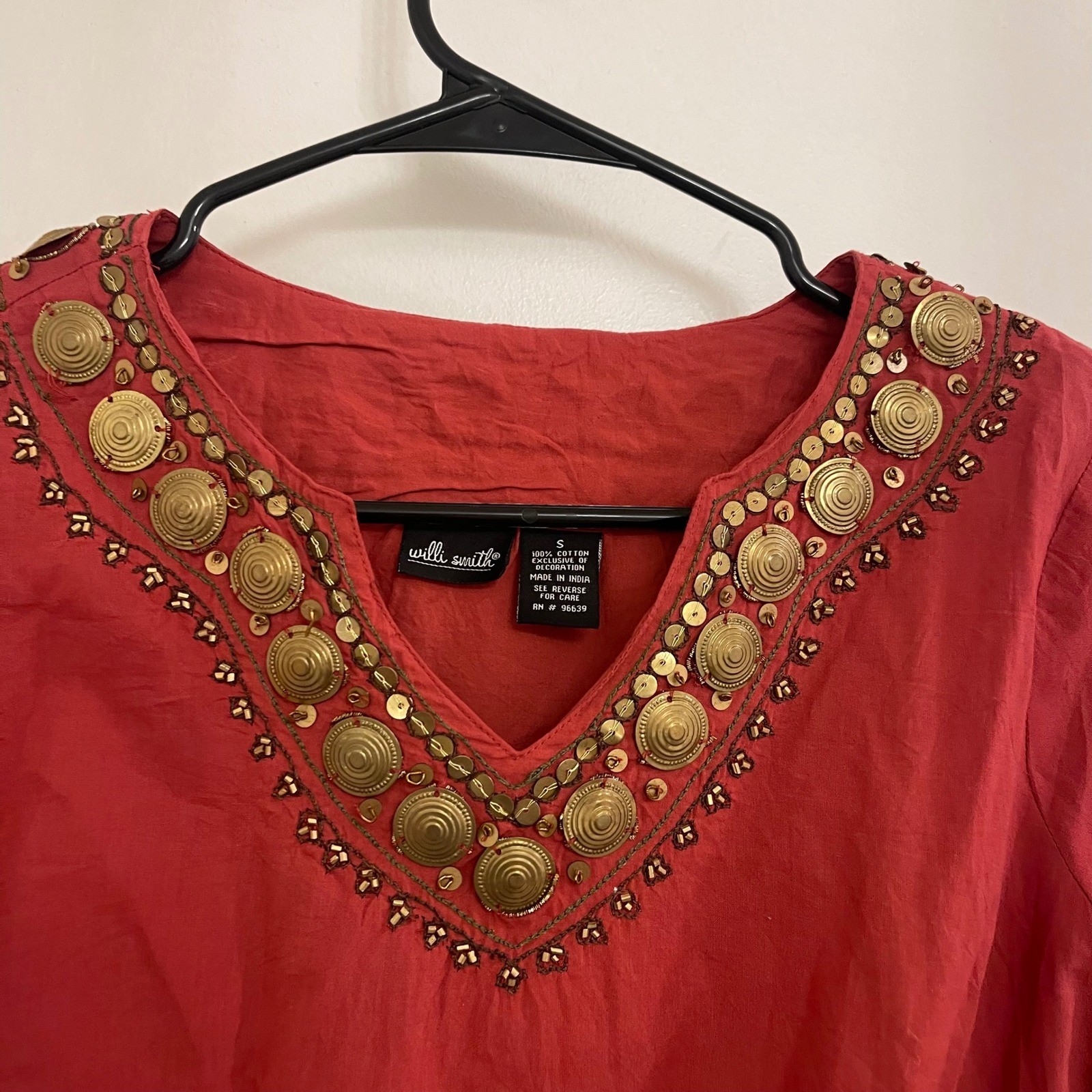 Vintage Willi Smith Medallion Boho Blouse Indie Hippie Beachy Coastal