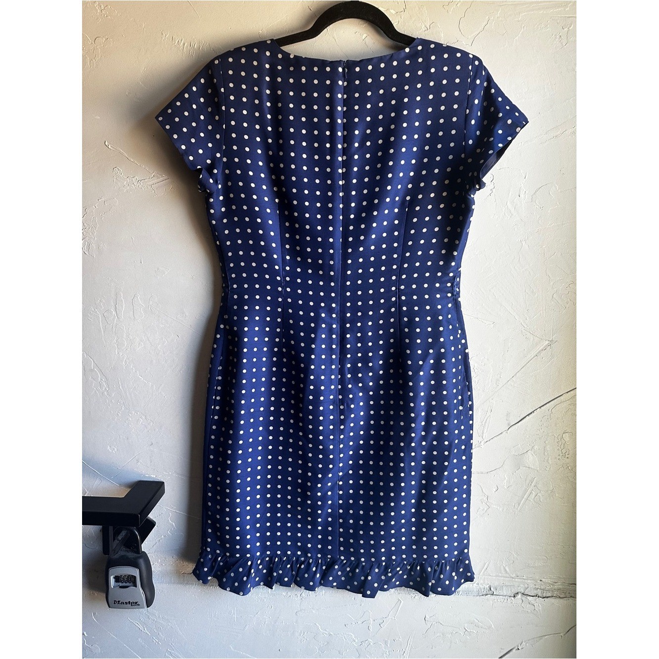 Pure & Simple 100% Silk Blue Polka Dot Dress Retro Parisian Chic Ruffle Hem Sz 8