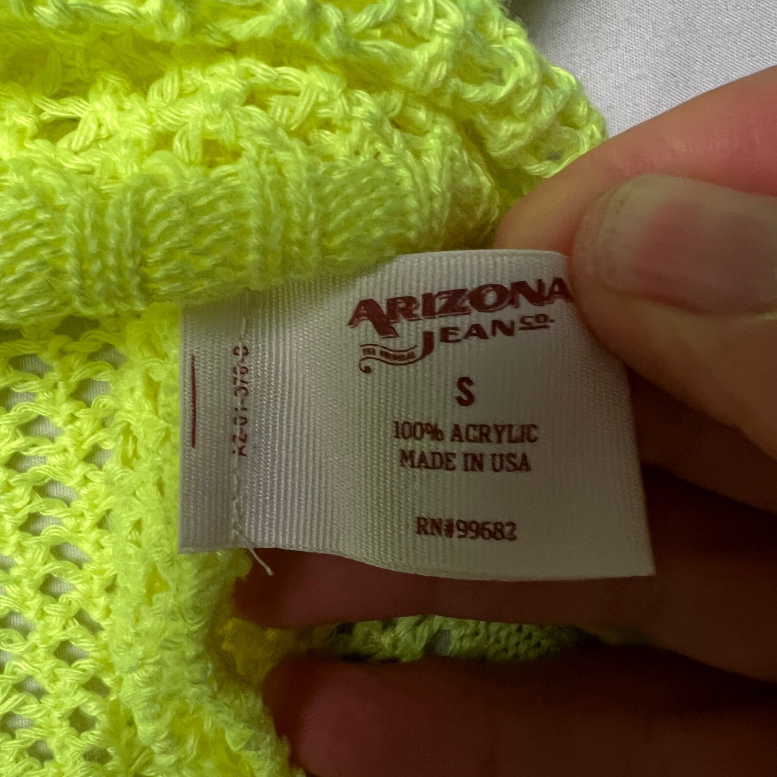 Vtg Two One Two Street Wear Arizona Y2K Neon Yellow Crochet Knit Top Valley Girl