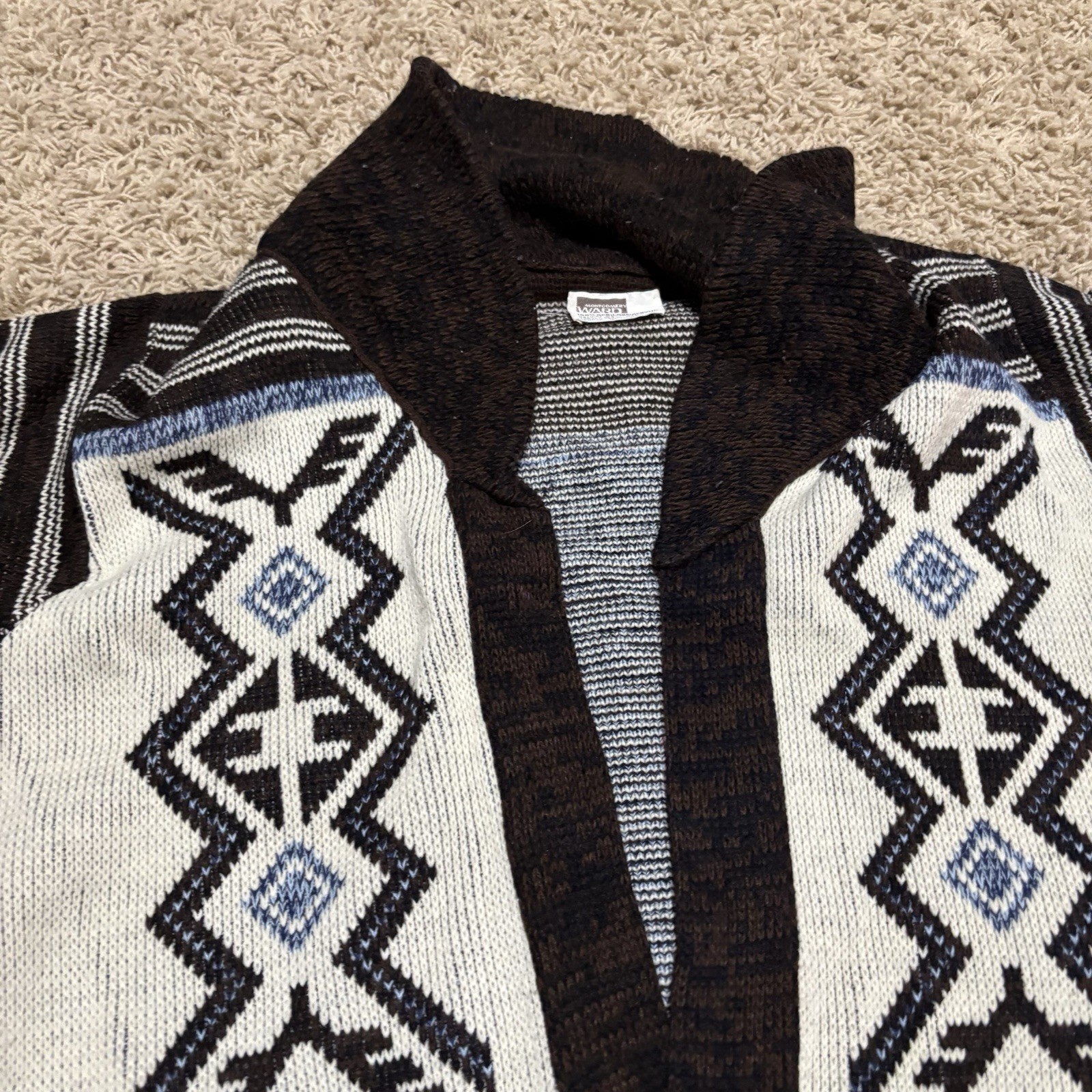 Vintage 80’s Retro Fall cardigan Western Native Boho Design Sweater Size L
