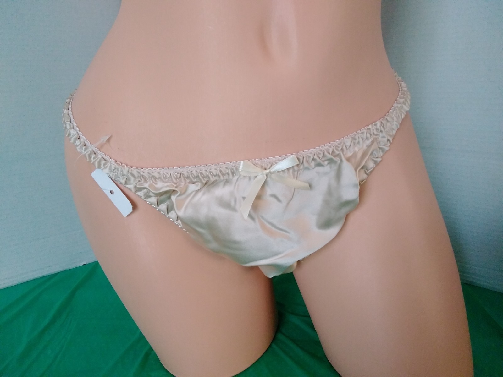 Panties String Bikini Lingerie Glossy Satin Second Skin XXL Champagne Stretchy