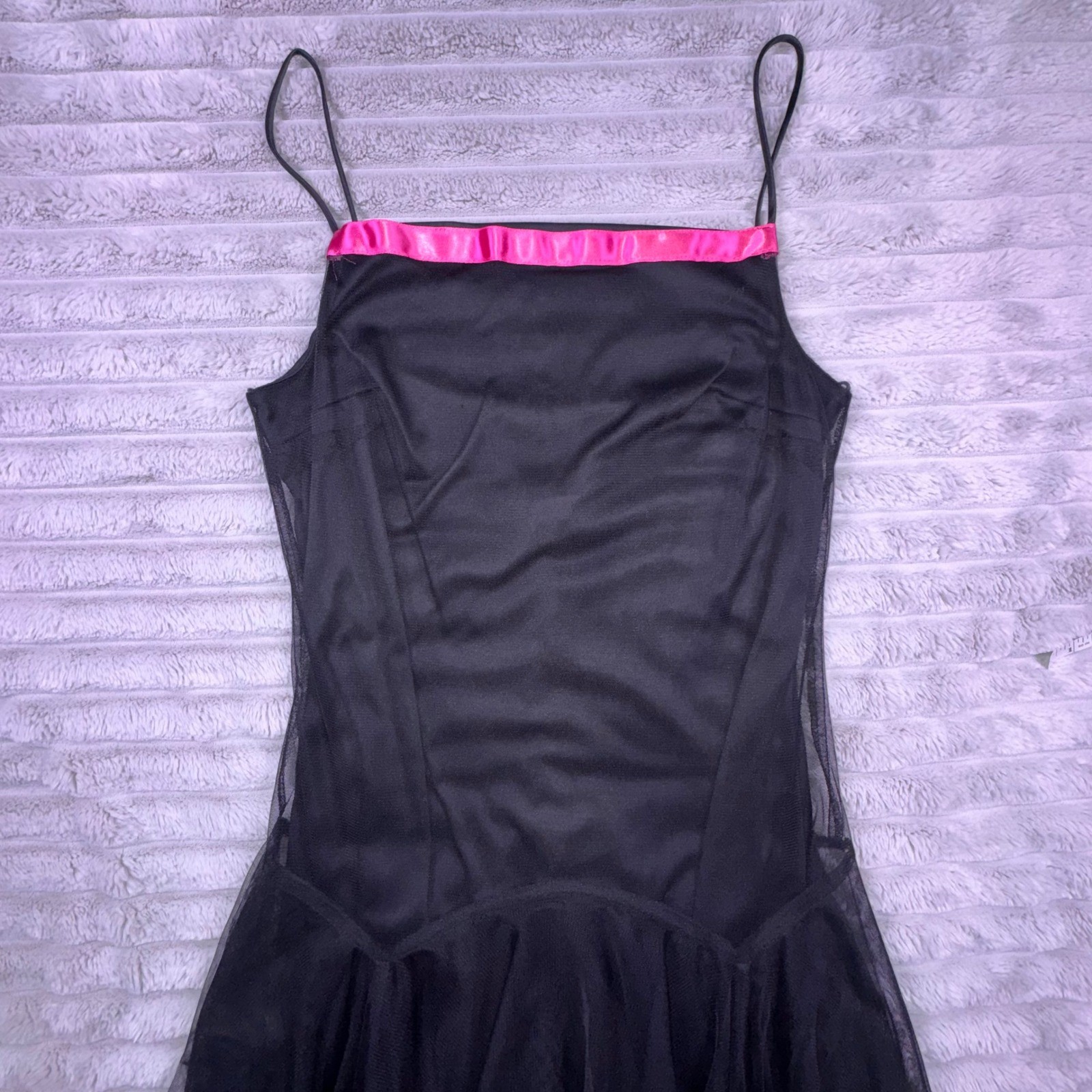 Kiki USA Womens XL Vintage Y2K Black Pink Tulle Drop Waist Handkerchief Dress