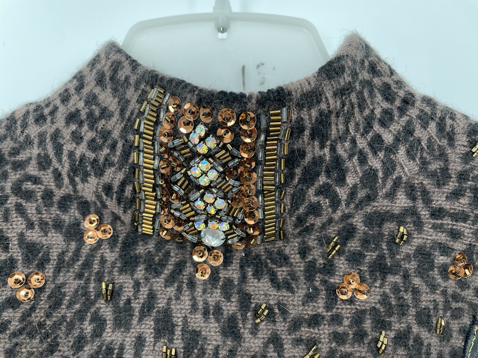 VTG Epic 90s NOSWT Wool Angora Leather Streetwear Statement Beaded Sweater md/l