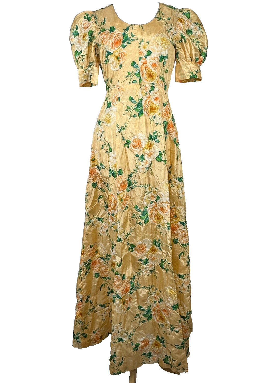 Vintage Specially Handmade By Diane Ringer S-M? Yellow Puffy Sleeve Maxi Dress