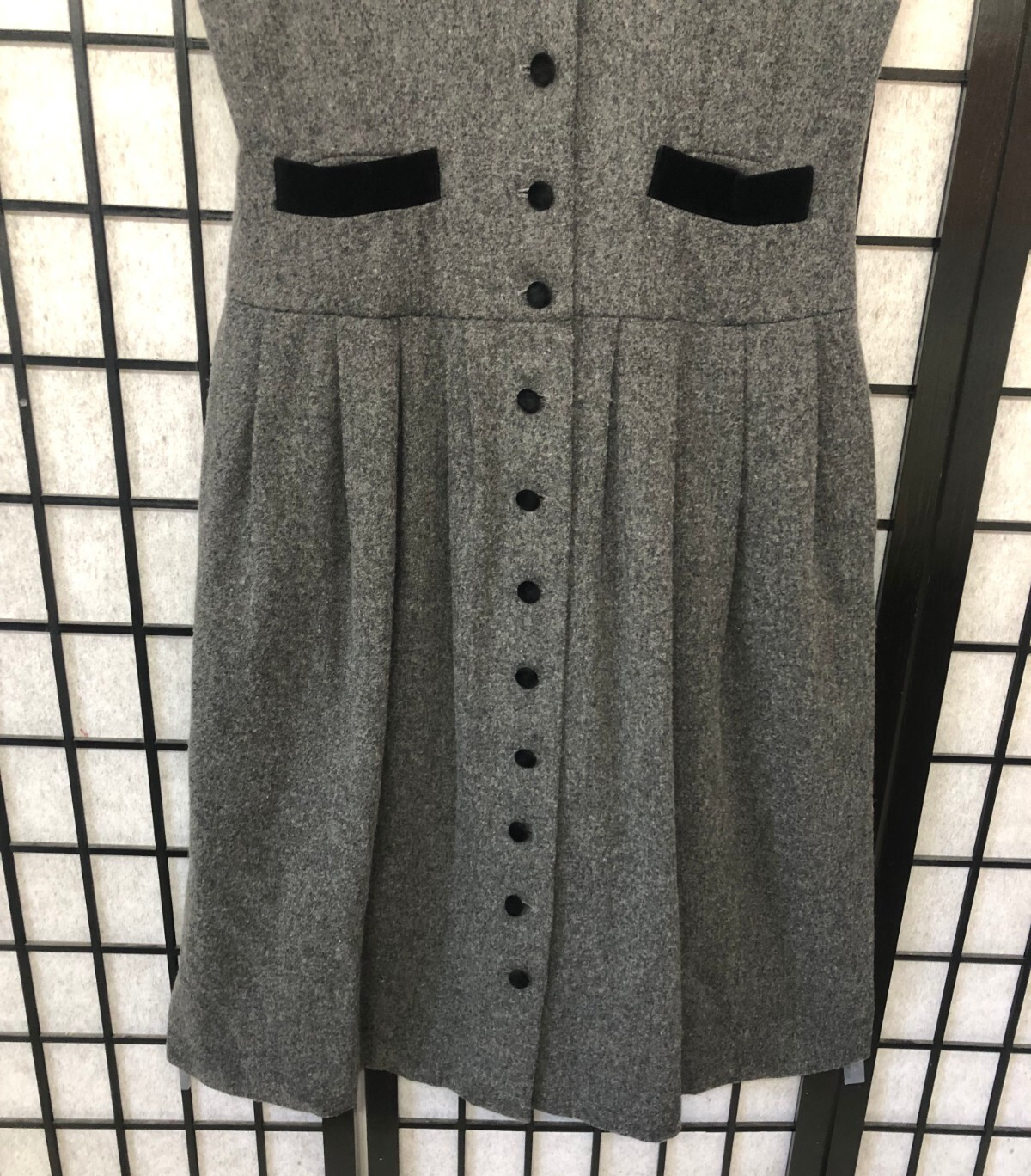 Vintage Gray Wool Jumper Vest Dress Velvet Accents Allen Solly Lolly Medium B2