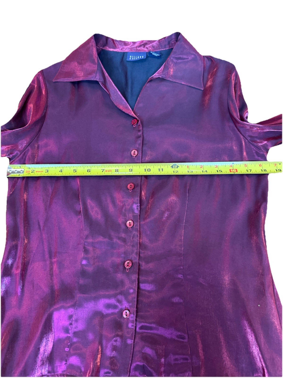 VTG Lot Of 2 Hillard & Hanson Metallic Green Red Button Shirt Blouse Women’s S