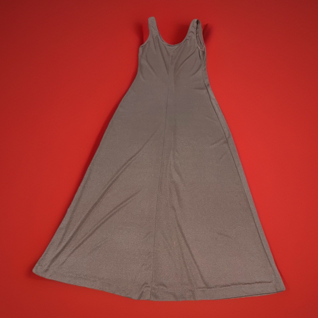 Vintage Tan/Beige Maxi Dress 1970s/Early 80s Boho Indie Sleeveless Fit & Flare