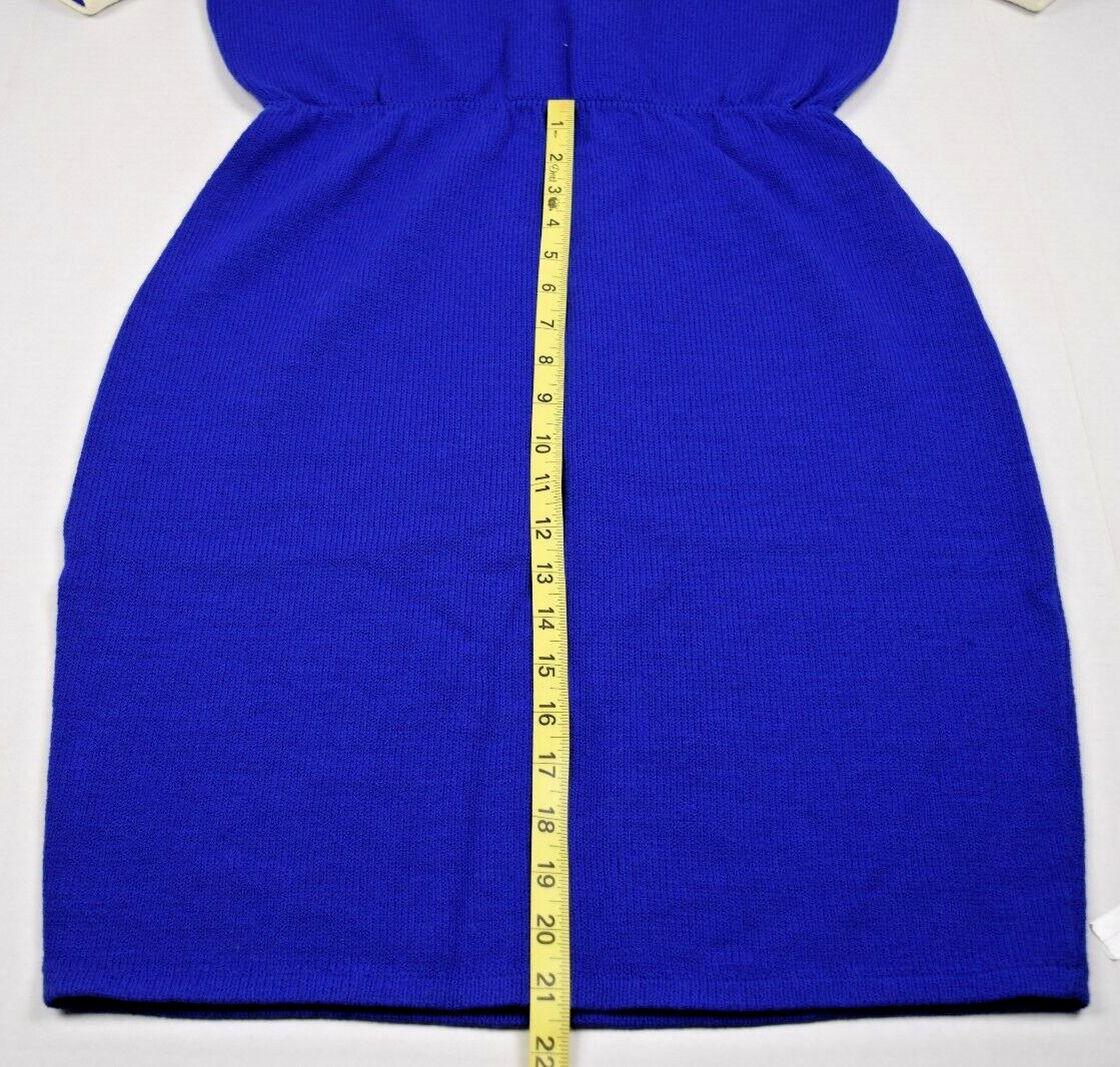 Vintage St John Knit Royal Blue Midi Dress S/M 80s White Buttons Fitted Waist