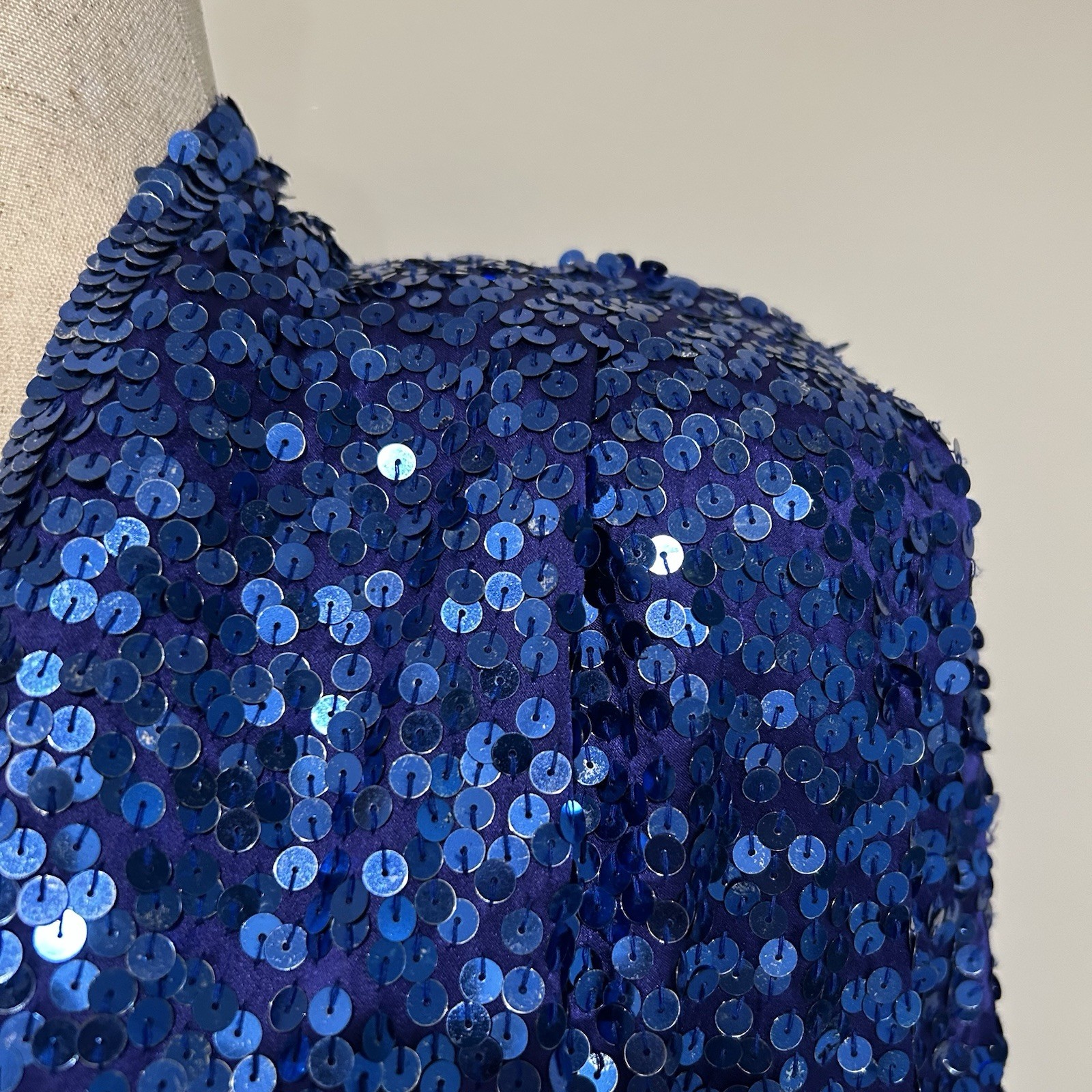VTG 80’s Cathy Hardwick Blue Silk Sequined Open Jacket w/ Dolman Sleeves – Small