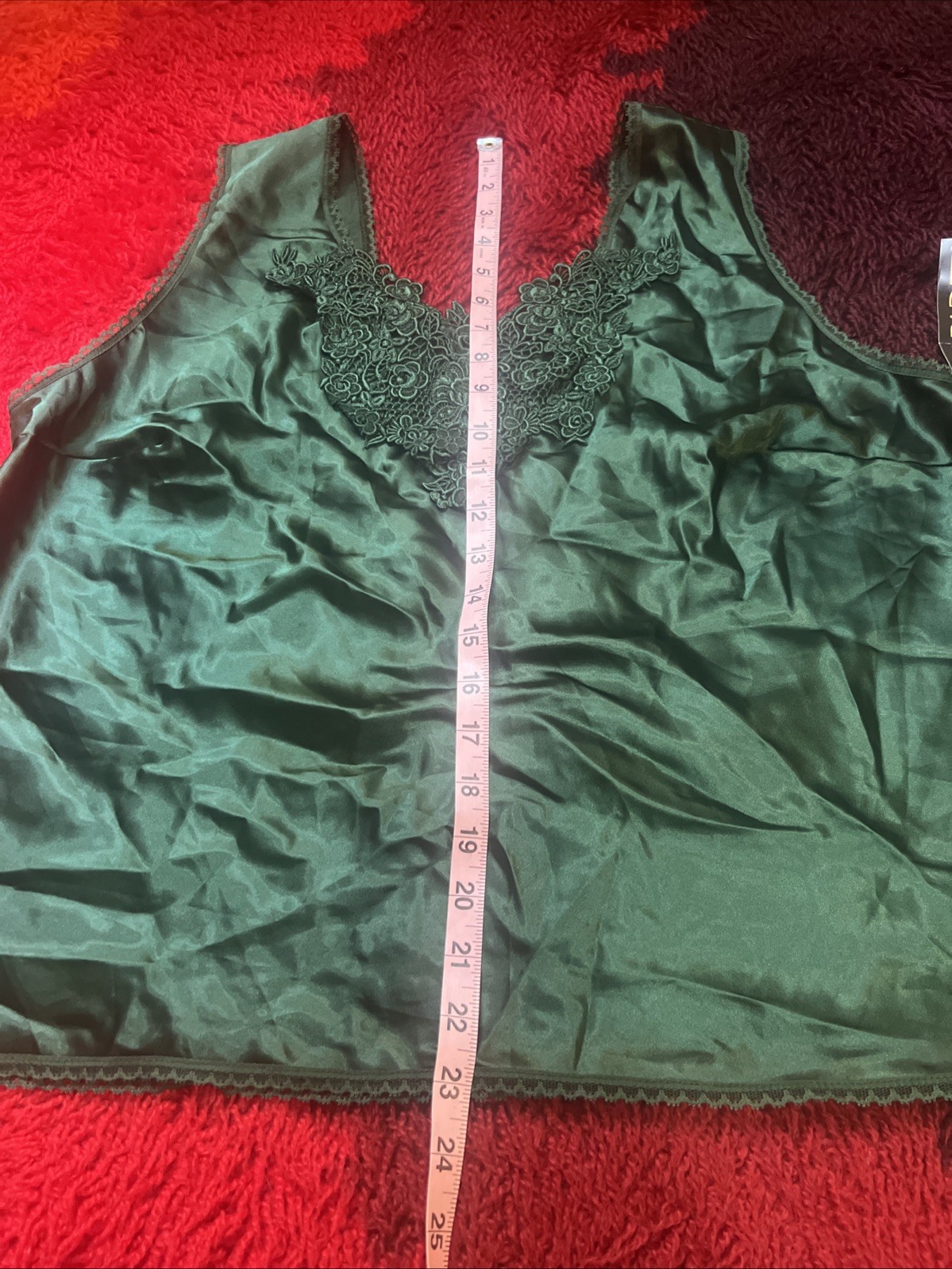 Vtg Escapades Suit Camisole Tank Glossy Slippery Smooth Satin Green XL USA