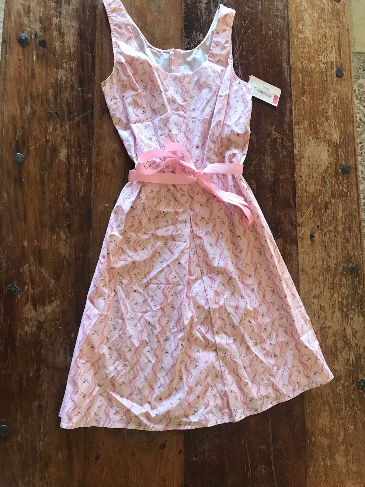 NWT Y2k vtg pink floral dress ribbon belt soft feminine summer crisp classic