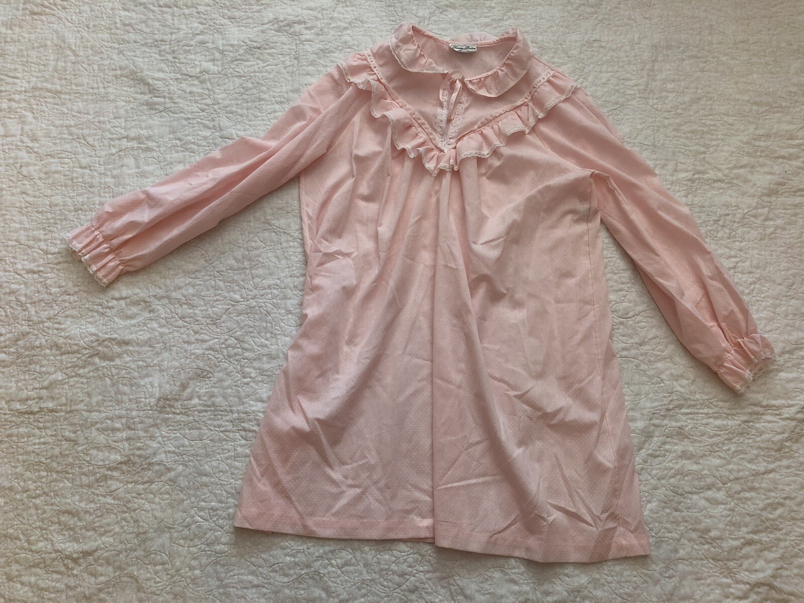 Sears Famous Bodies Soft Pink Cotton Lace Trim Short Long Sleeved Nightshirt M