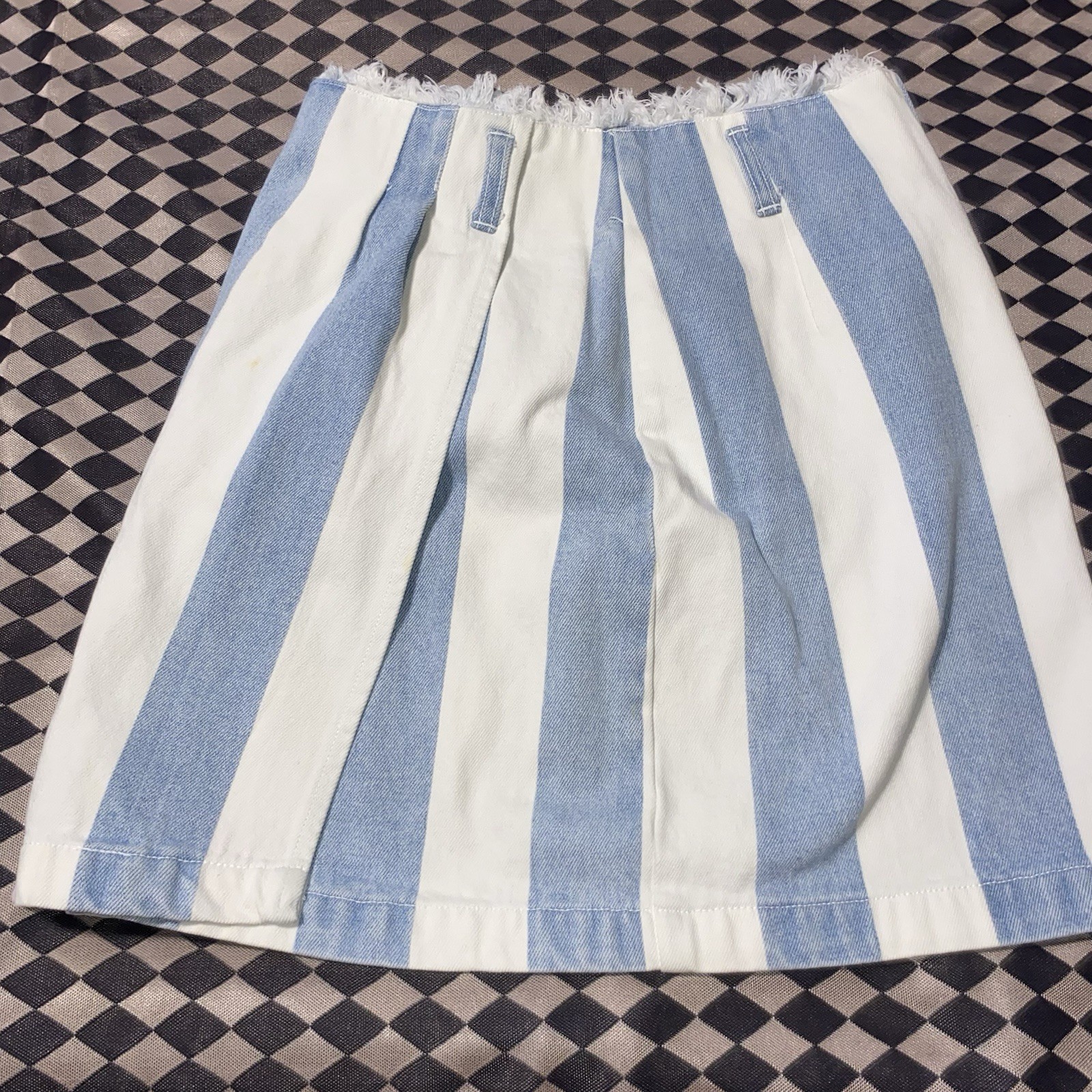 Vintage Nuovo County Seat Striped Denim Mini Skirt Blue White Wrap Front 5/6