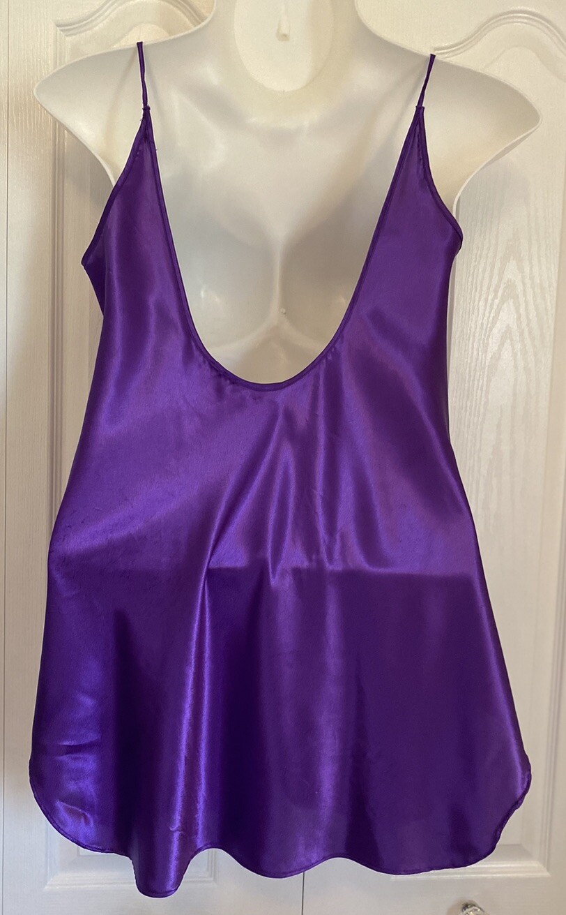 INTIMATE MOODS Purple Liquid Satin Nightgown Spaghetti Strap Chemise Sexy Medium