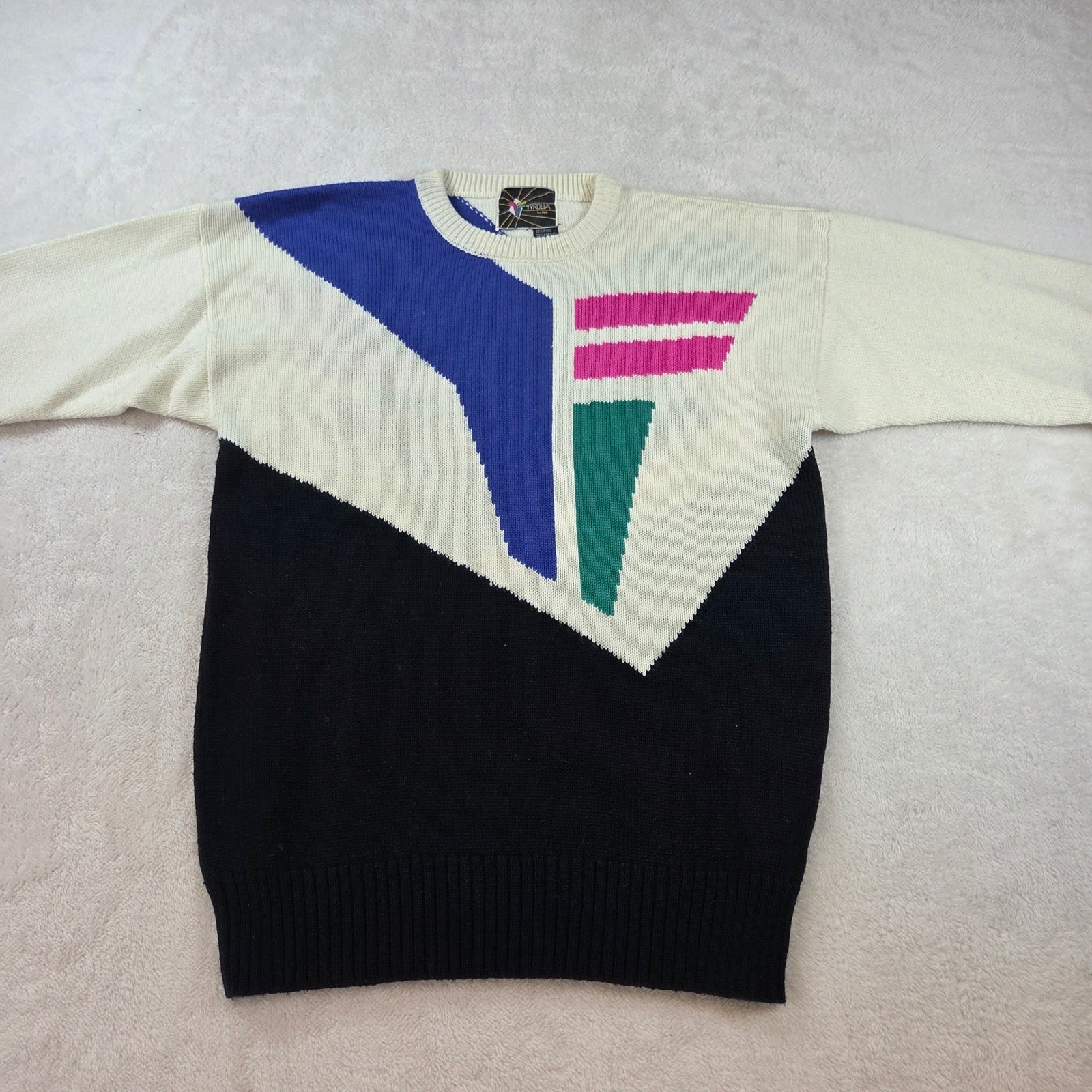 Tyrolia by Head Vintage 80s Geometric Colorblock Wool Blend Sweater Womens L