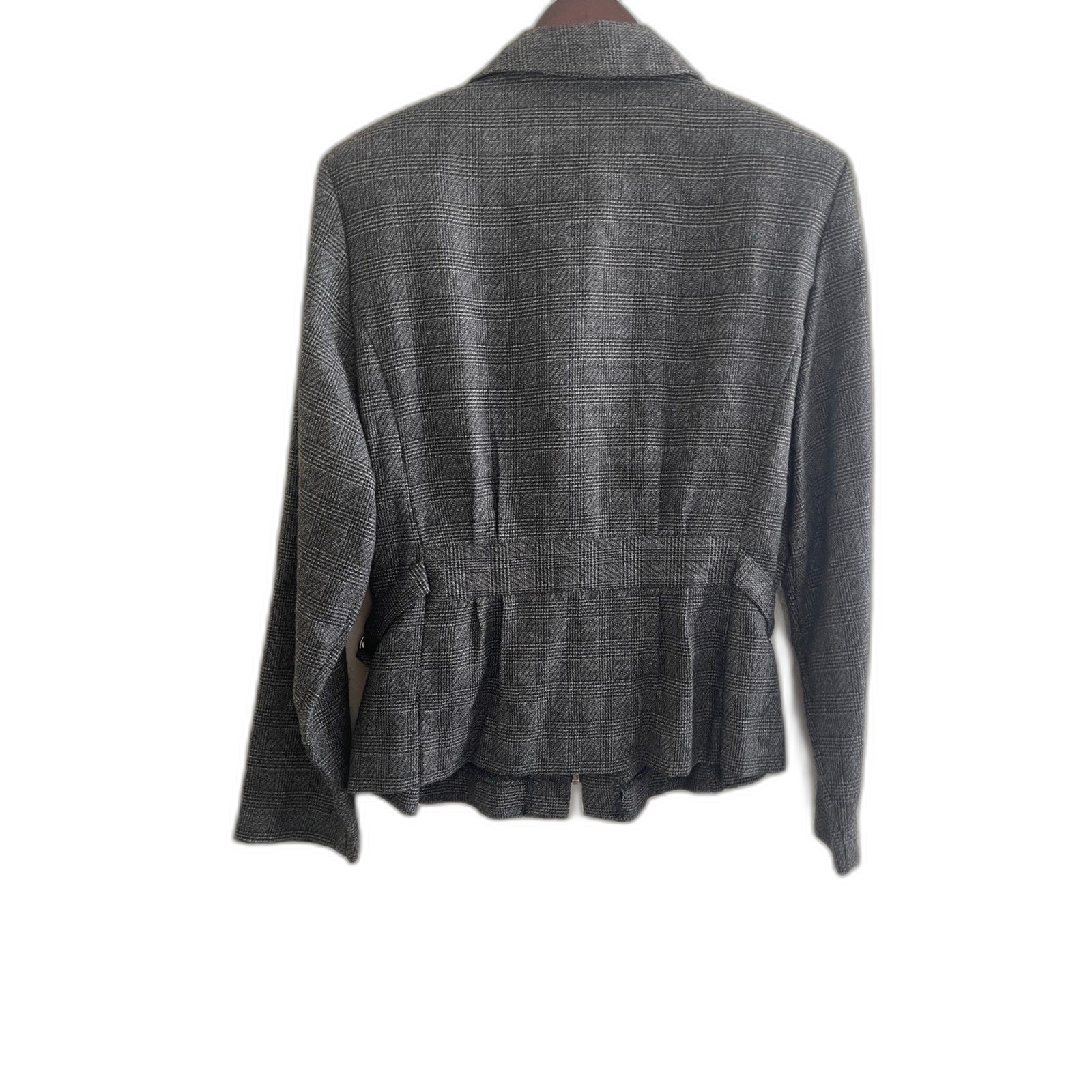 Vintage Maggie Lawrence Cinched Waist Gray Tweed Zip Front Blazer Size L USA
