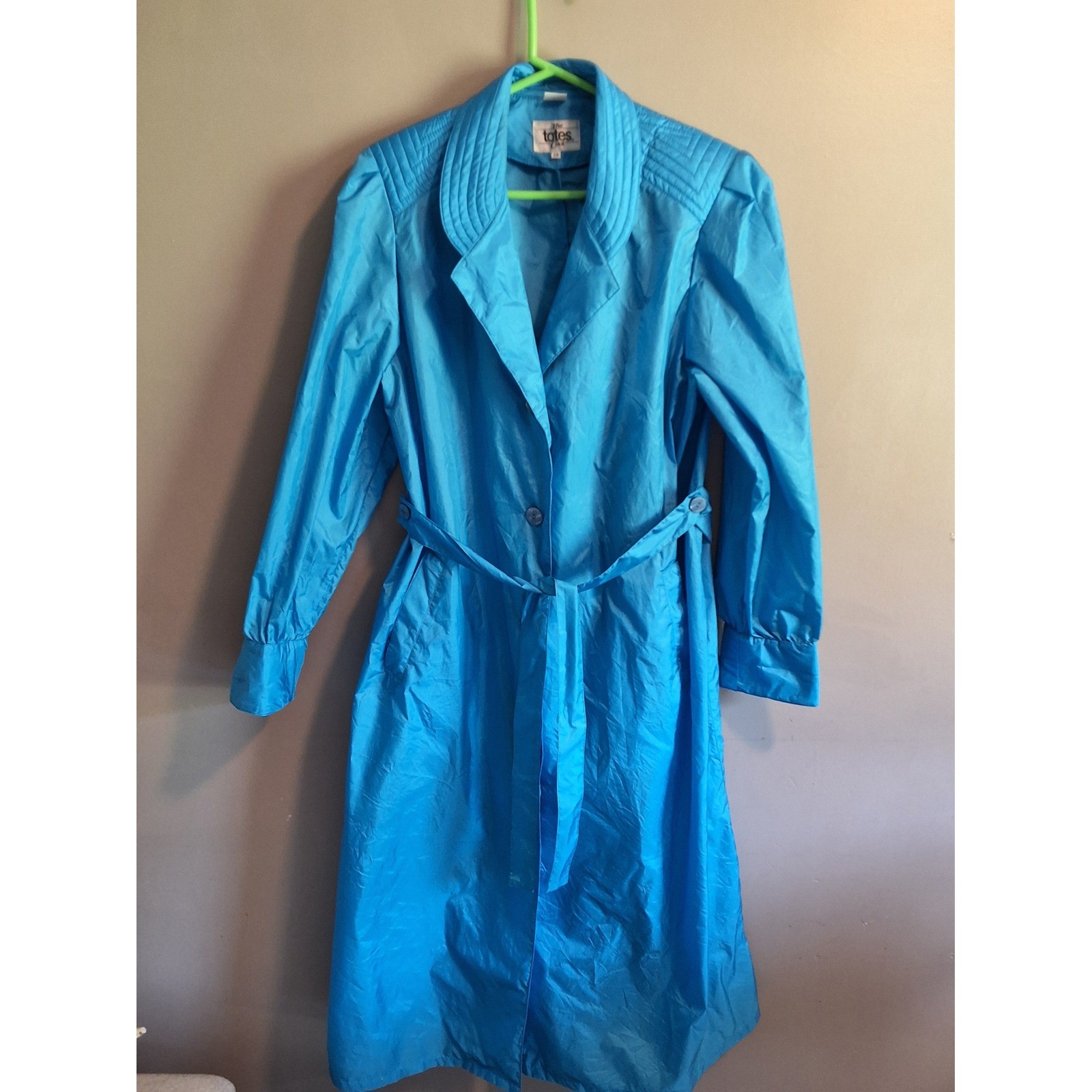 Vintage Totes Blue Nylon Rain Coat Quilted Collar Trench Jacket Womens 16