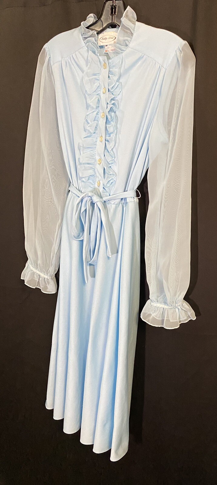 Vintage 70s Bobby’s Girl Baby Blue Prairie Dress Ruffles Sheer Sleeves Size 8