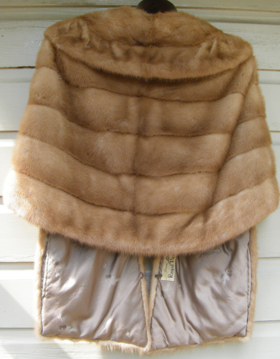 Vtg Royal Pastel Mink Fur Stole Wrap Jacket Shoulder Cape Coat Bridal Clearfield