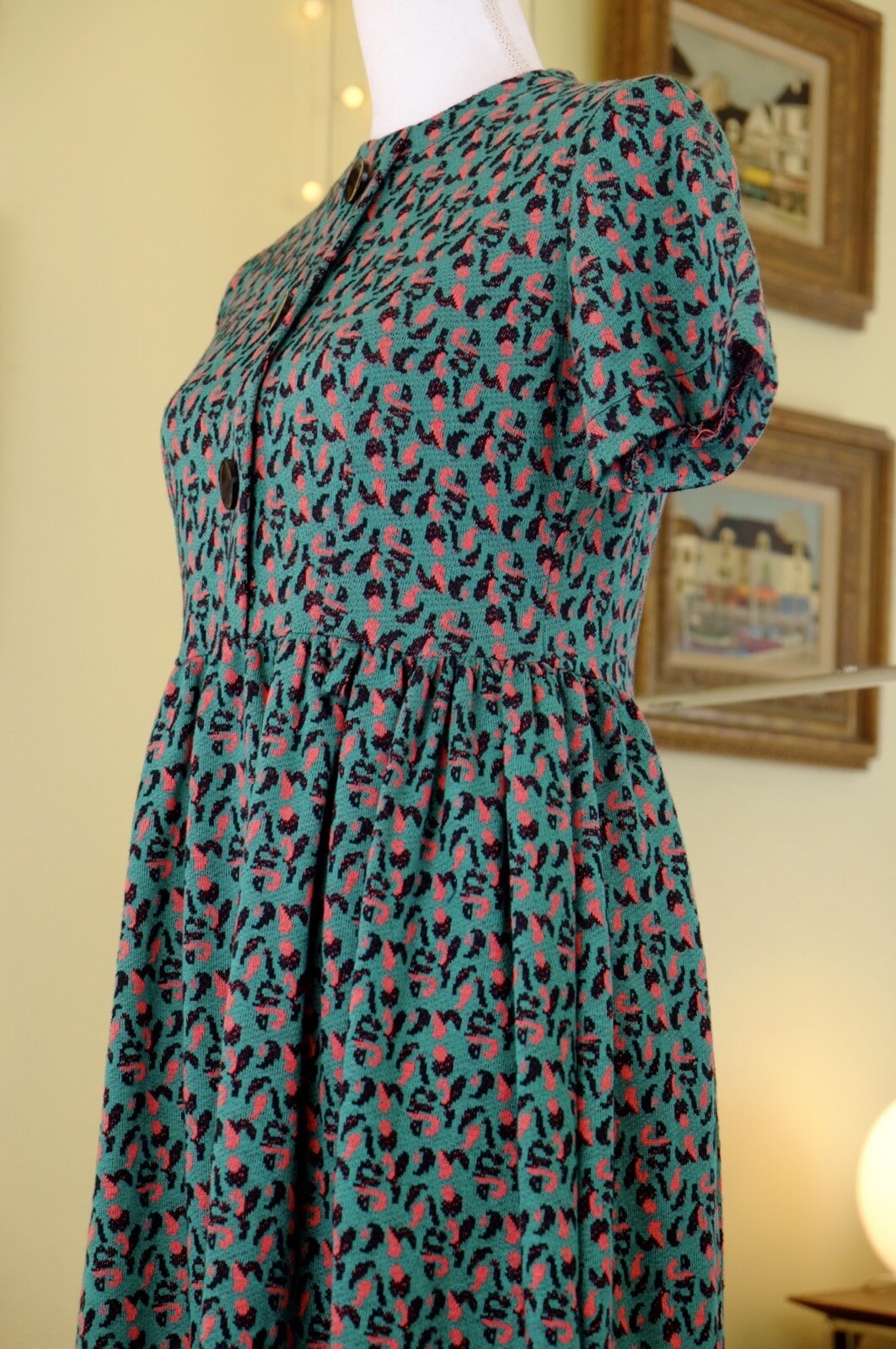 NOS VTG 50s 60s Leopard Print Shirt Dress Green Pink Black Medium Large