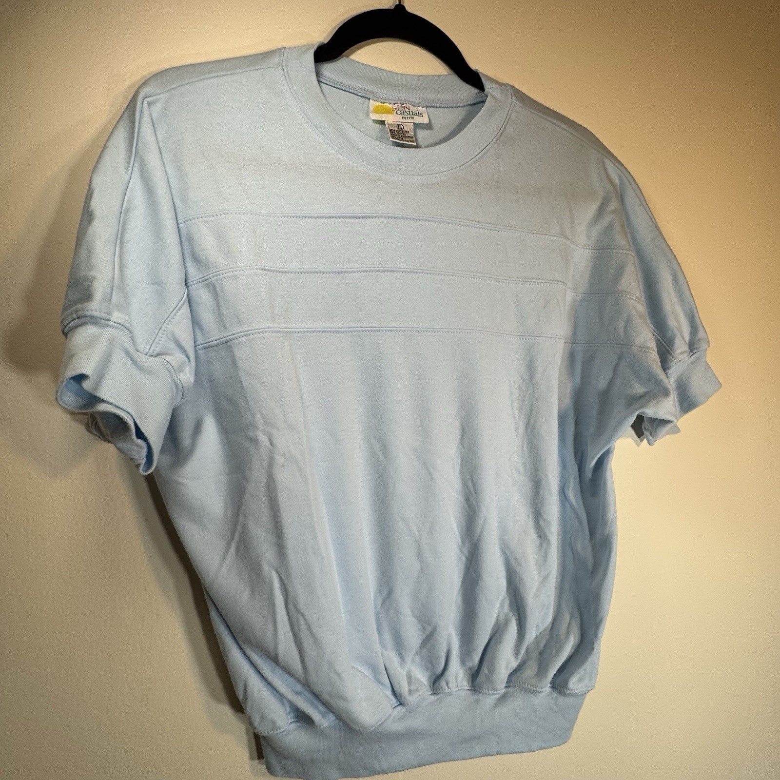 Vintage Baby Blue Sun Casuals Petit Womens LARGE shirt Country Club Tennis Shirt