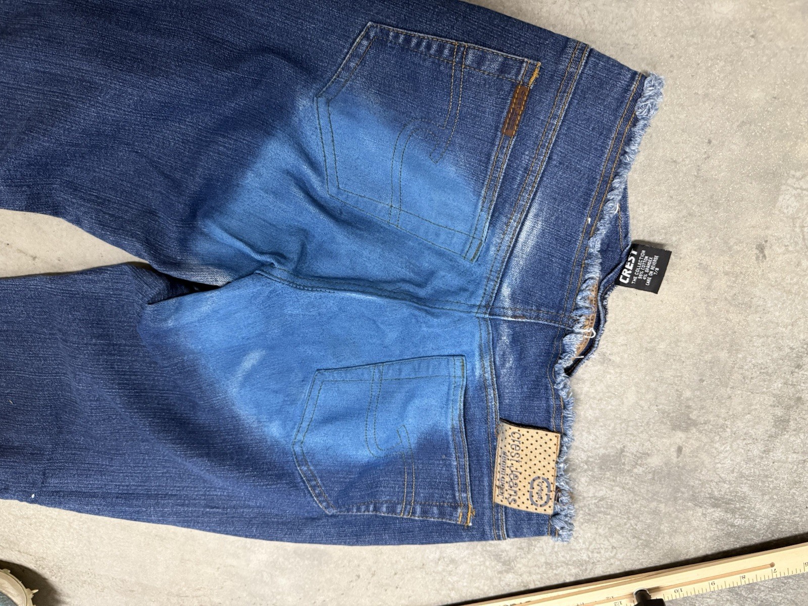 CREST VINTAGE Y2K BOHO DENIM JEANS 7/8 RETRO FLARED HIPPIE DISTRESSED