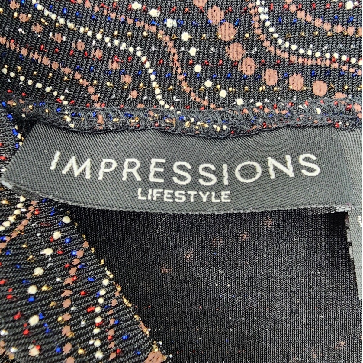 Vintage Impressions Top Womens L Black Glitter Studded Sequin Mock Neck Stretch