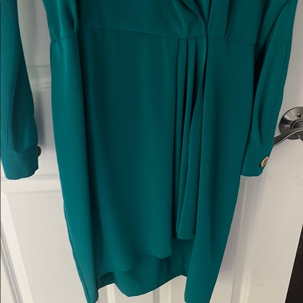 Vintage Jones NY pleated wrap style dress size 10 emerald green