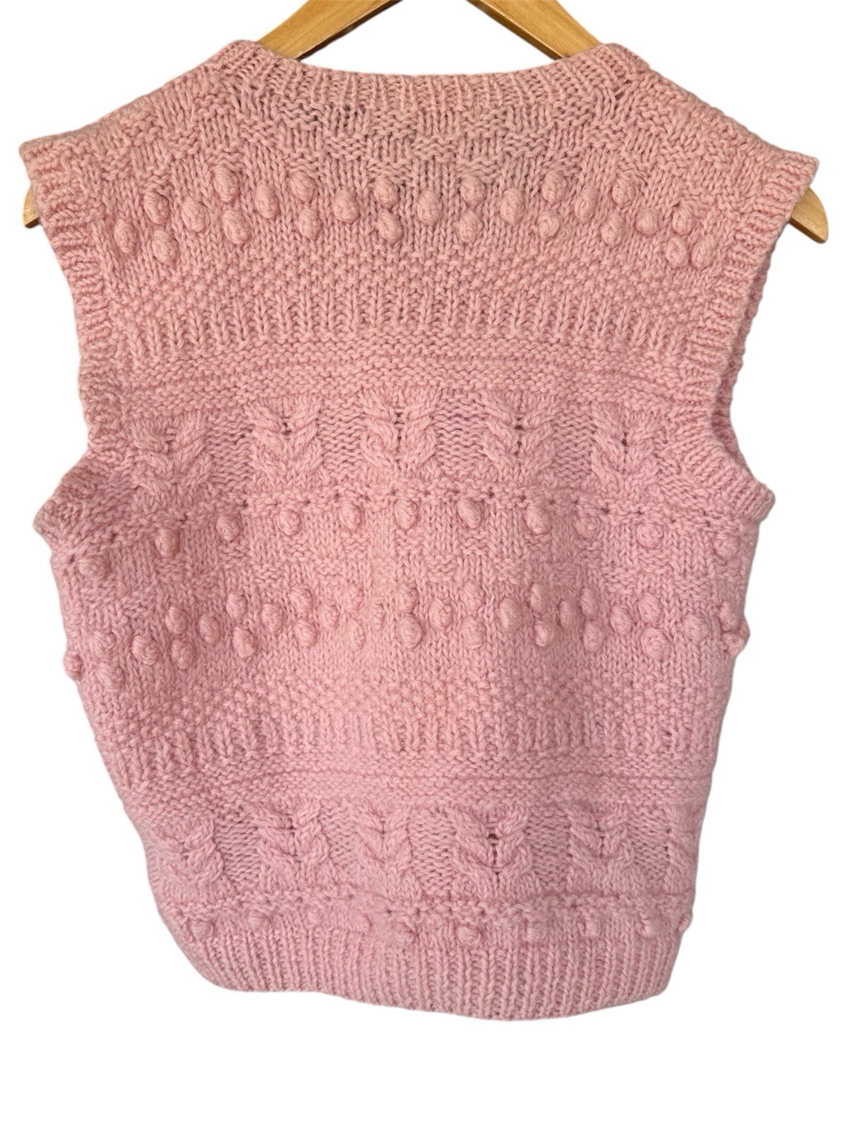 Esprit 90s Y2K Pink Sweater Chunky Knit 100% Wool Vest Made In Hong Kong Medium