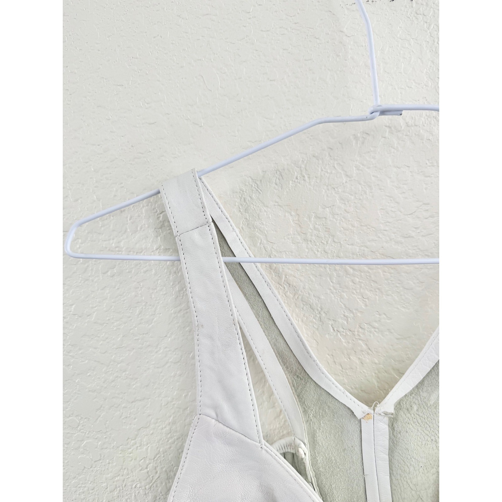 Firenze Santa Barbara Crop Top Vest Leather White Vintage Petite USA Made S