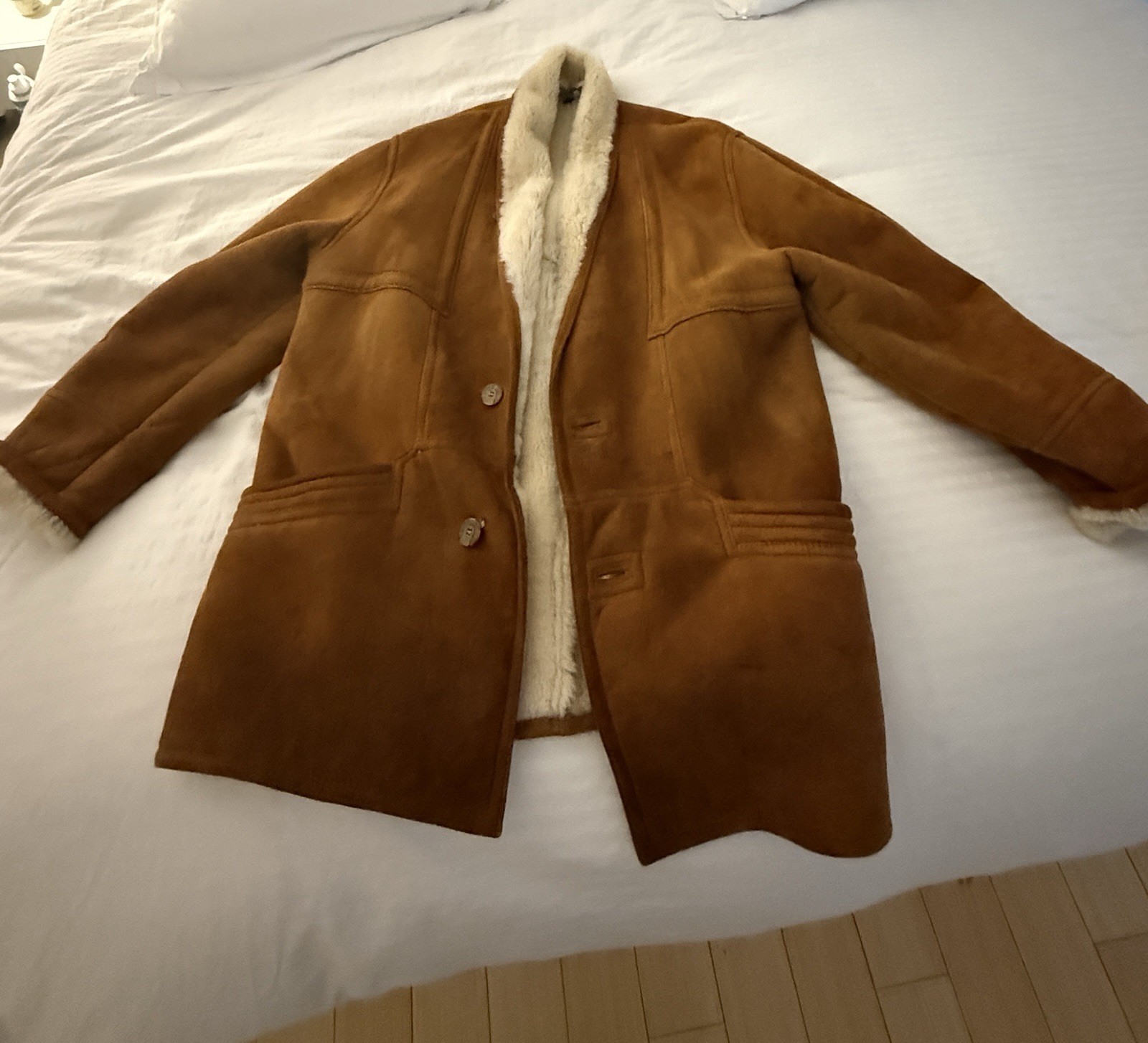 Vintage 70s Shearling Suede Coat Brown Large