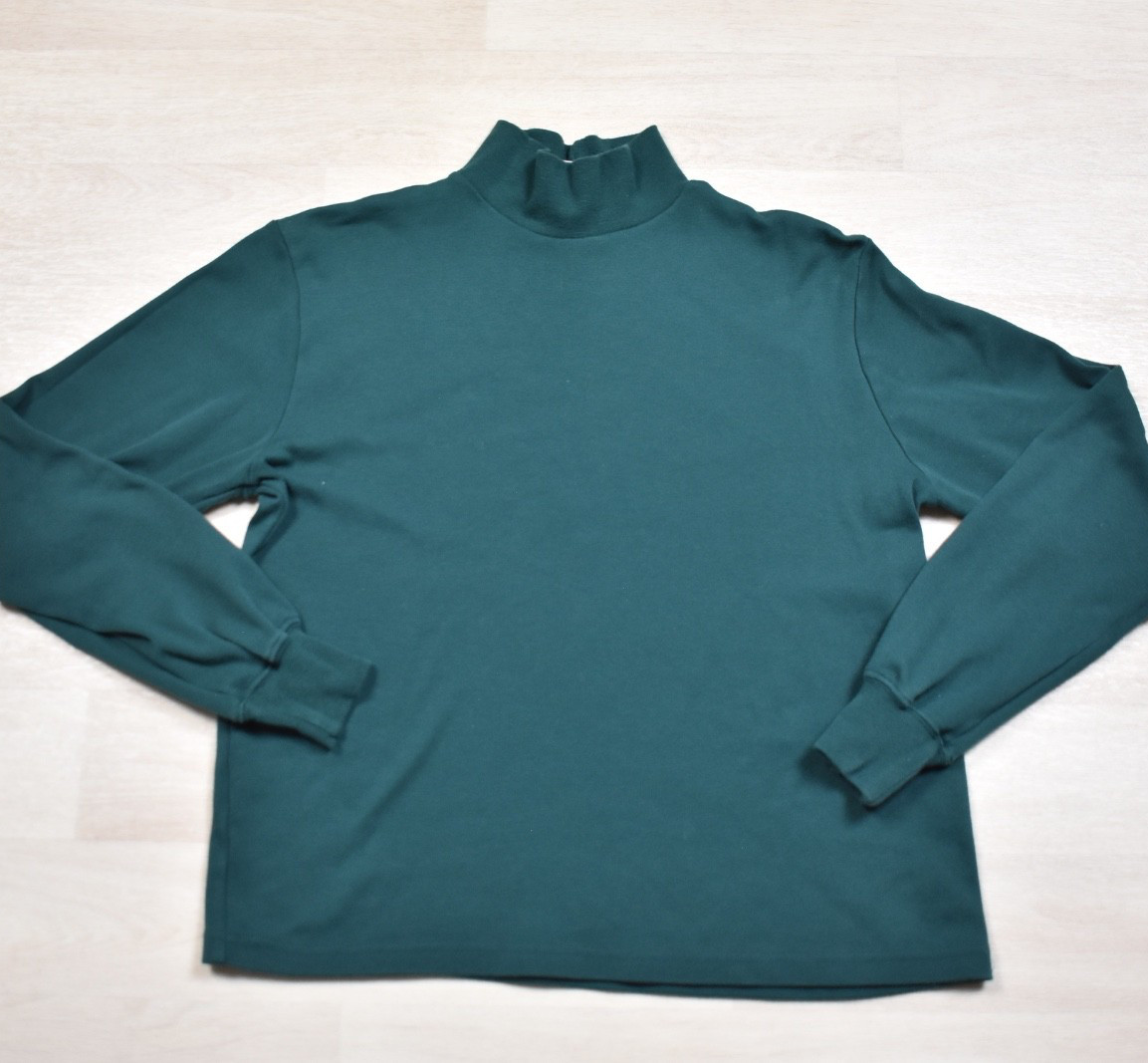 90s Baxter & Wells Autumn Fall Green Pullover Mock Neck Long Sleeve Shirt VTG