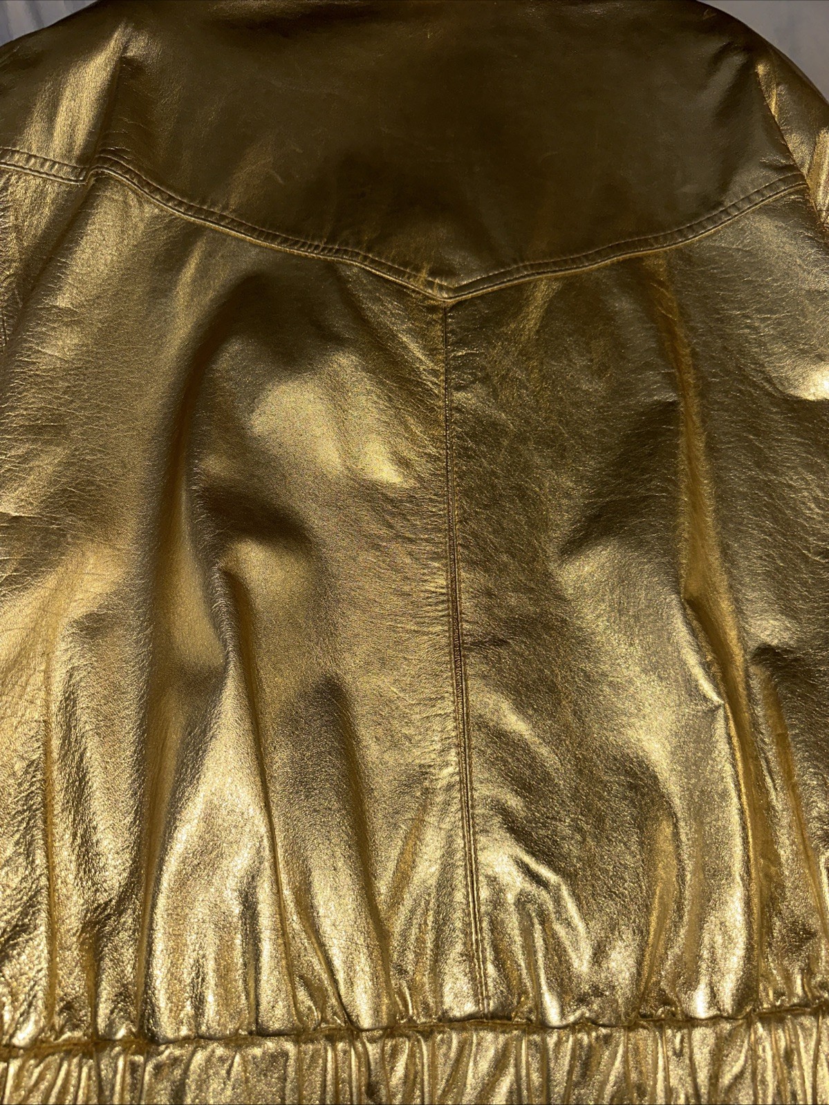 Vintage 80s VAKKO Neiman Marcus Gold Metallic Leather Jacket Bomber Medium USA