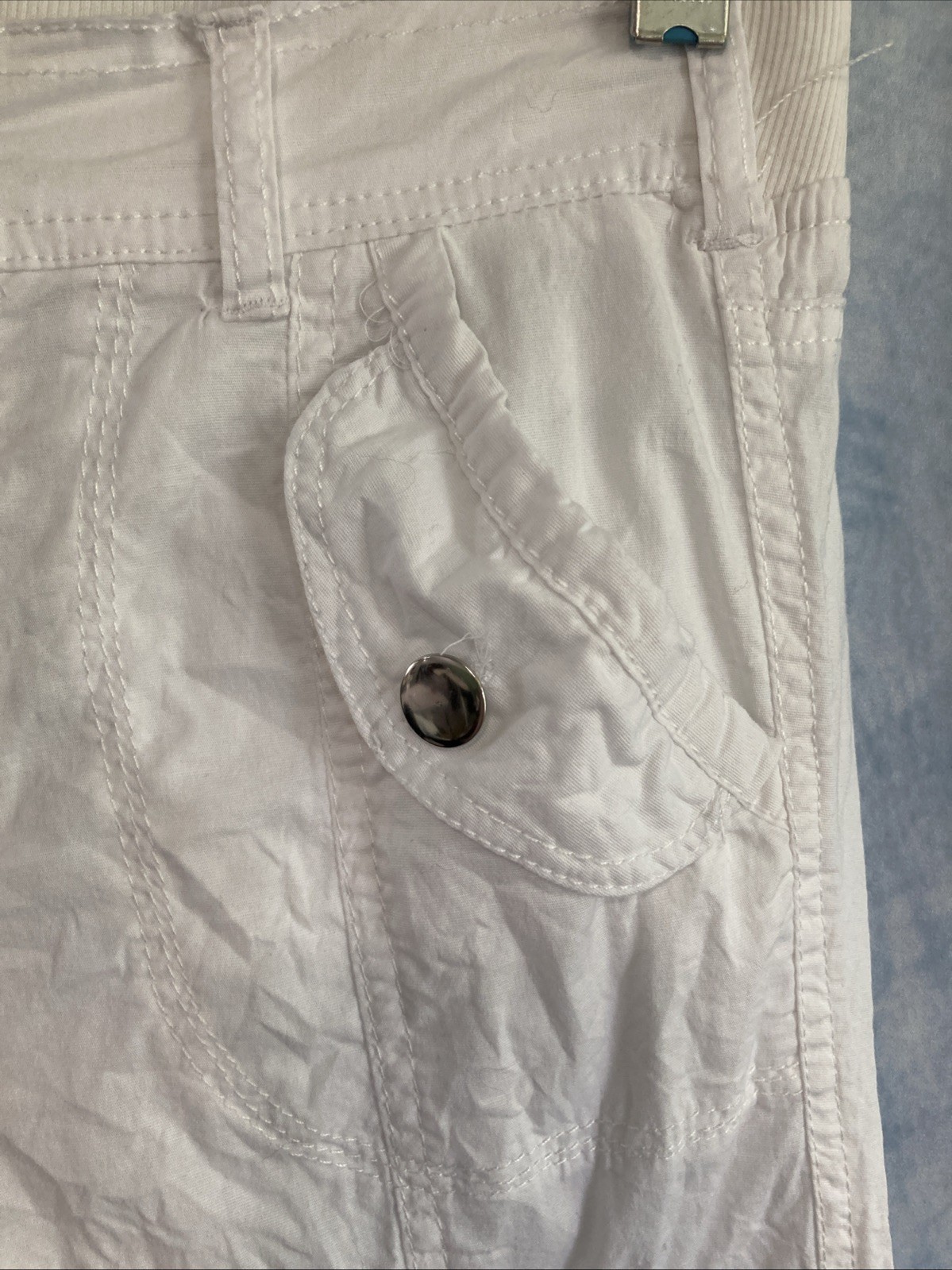 Vtg Y2K Jazzie White Cargo Capris Juniors M 14” Waist Grunge Utility Crop Zipper