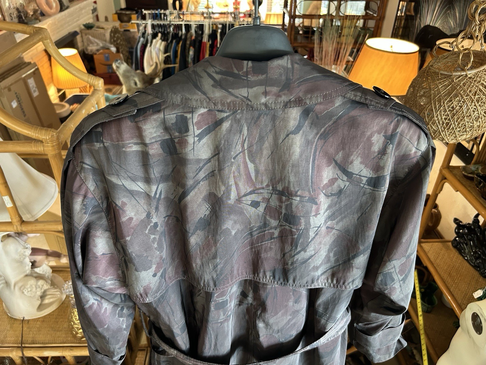 Vintage 90s London Fog Women’s 6 Abstract City Camouflage Trench Coat Wool Lined