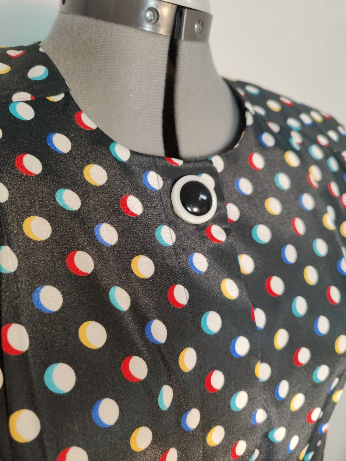 Vtg Leslie Fay 80’s Polka Dot Secretary Dress Sz M Career Shoulder Pads Pockets