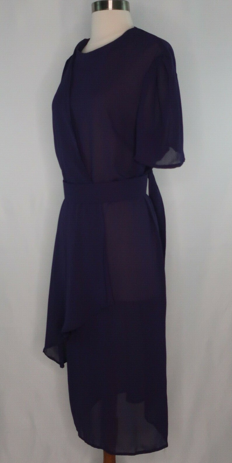 VTG Purple Sheer Belted Wrap Secretary Geek Career Cocktail Dress Sz M