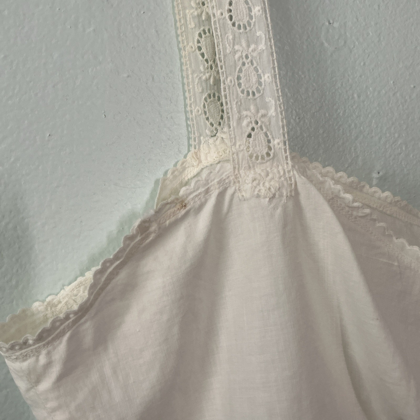 Antique Edwardian Handmade White Cotton Corset Cover Eyelet Lace Camisole c.1900