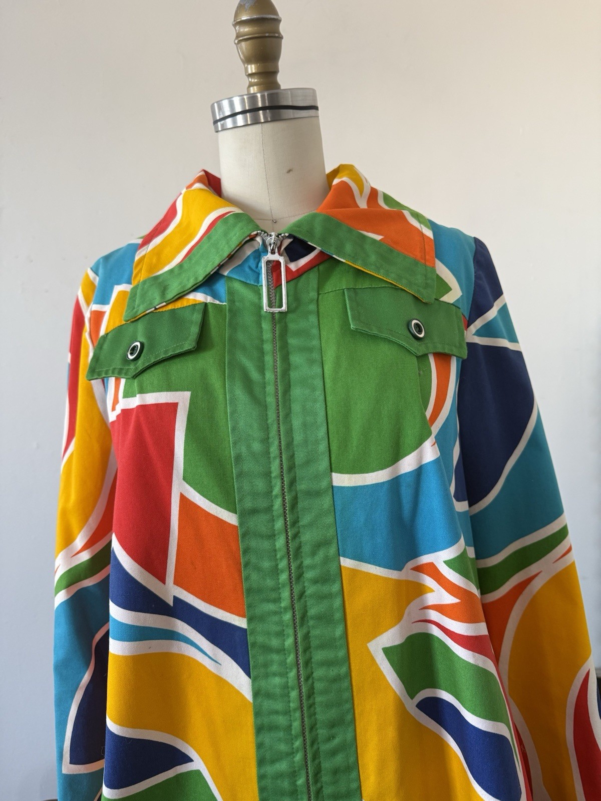 60s Mod Psychedelic Pop Art Print A-Line Swing Coat/ Statement Jacket/Mini Dress