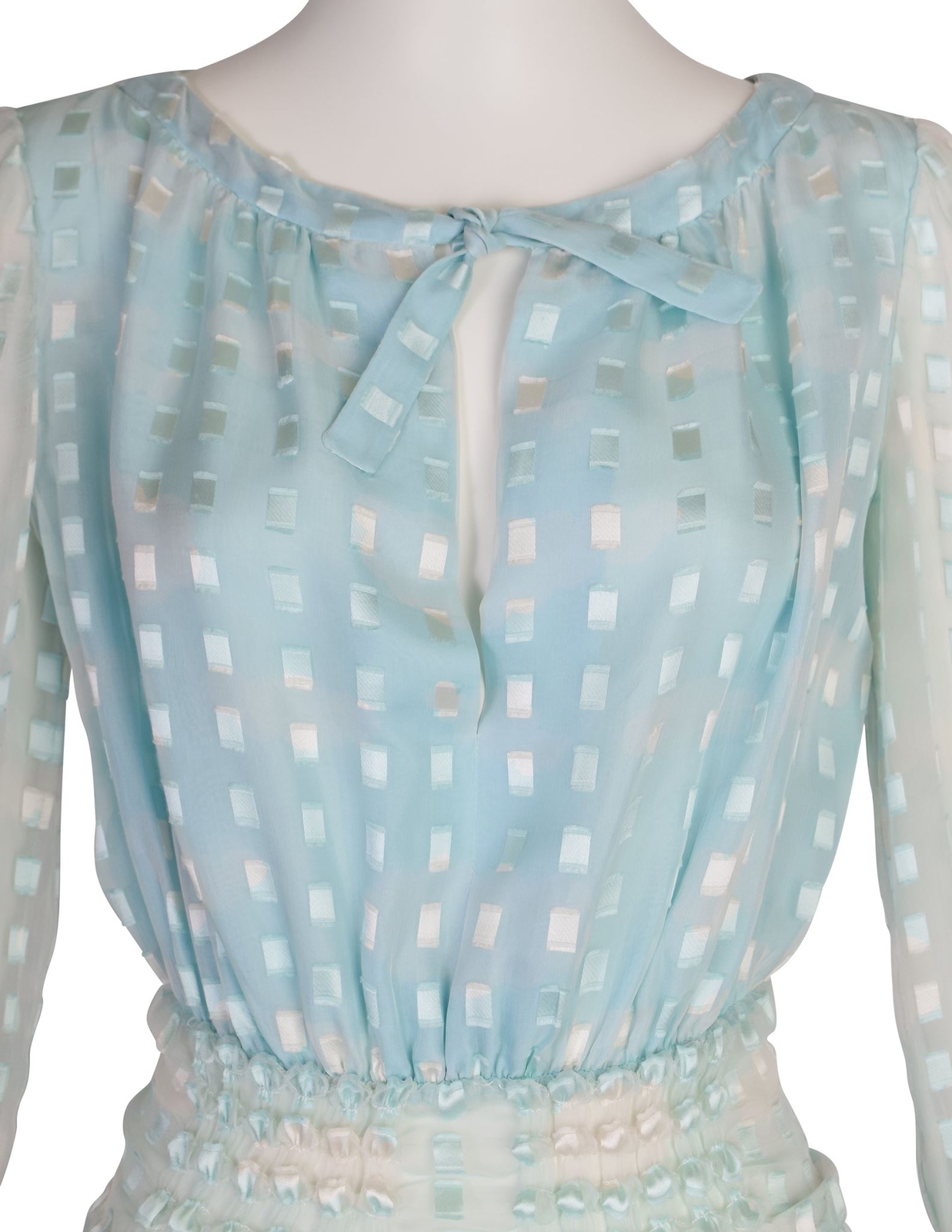 Courreges Vintage 1970s Baby Blue Cloud Print Silk Chiffon Dress and Scarf Ensem