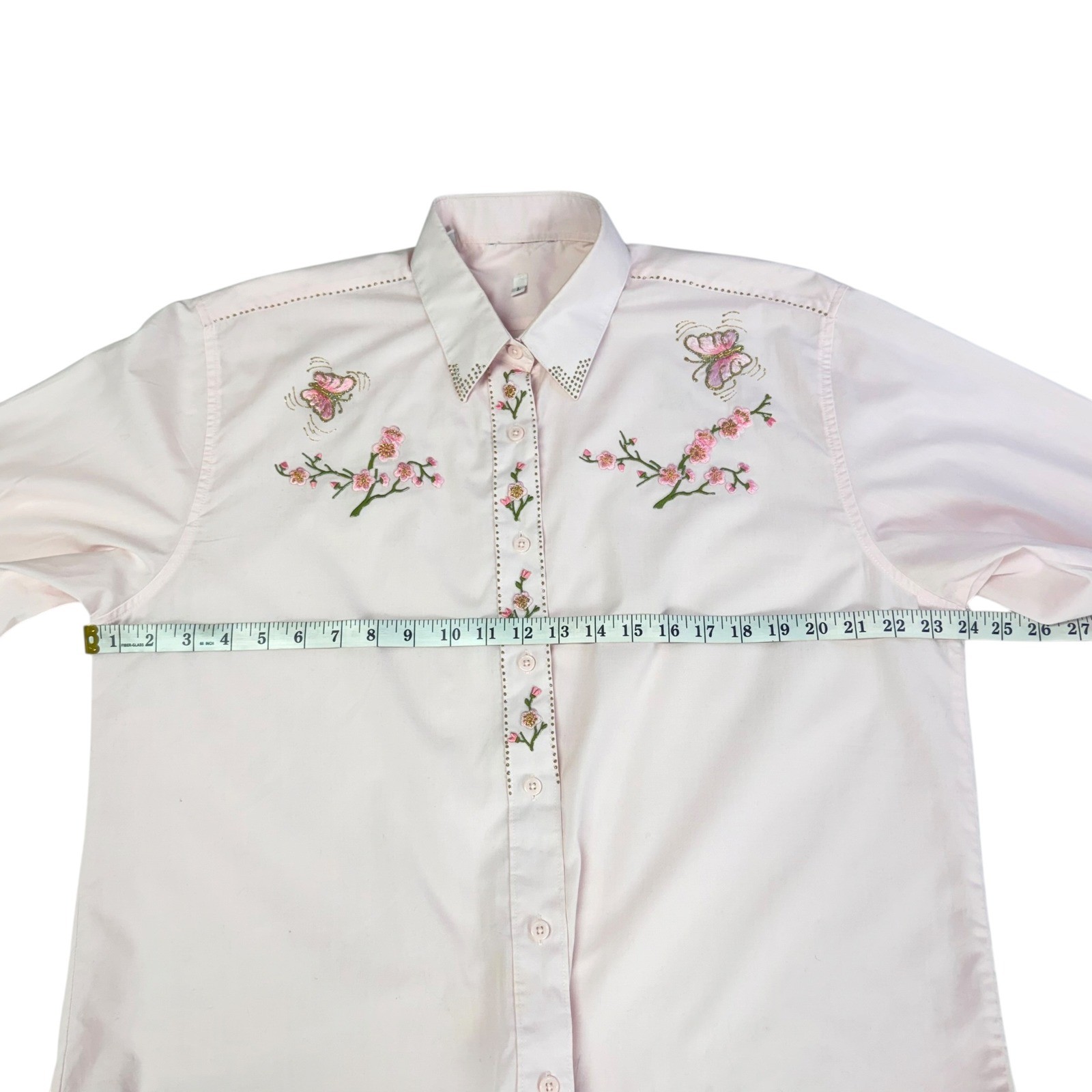 Pink Embroidered Floral Button Up Fairycore Western Romantic Cottagecore Large