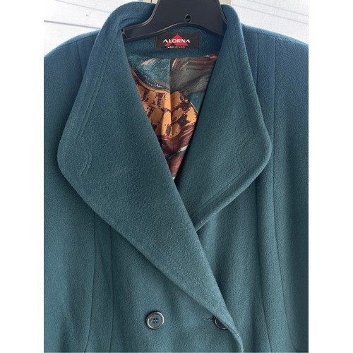 Vintage 80s Alorna Oversized Wool Blend Coat Teal Blue Double Breasted USA