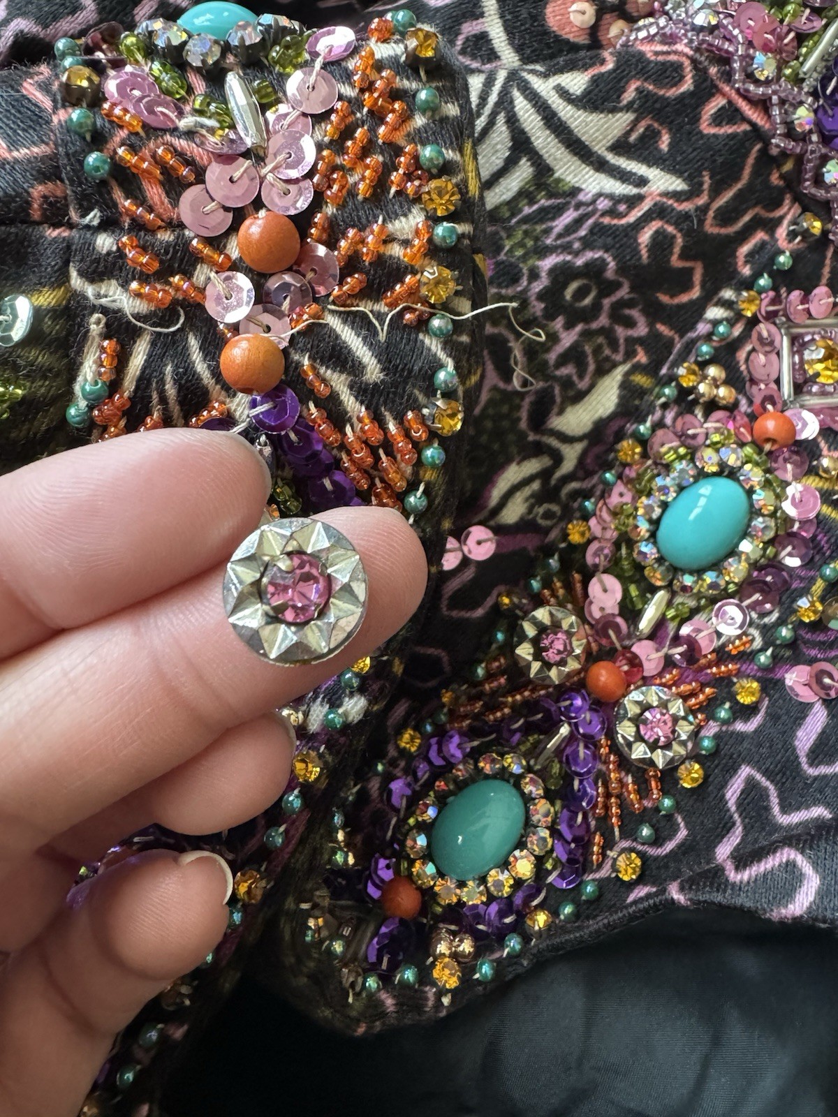 70’s Valentina Ltd Embellished Maxi Dress 12 Boho Sequin Jewels Hostess Gown 28”