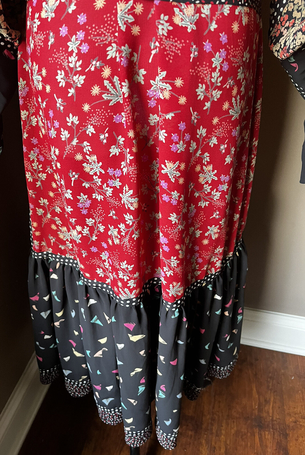 KOOS VAN DEN AKKER Floral, Dot, & Mod Art Mixed Print, Belted Boho Dress Size 6