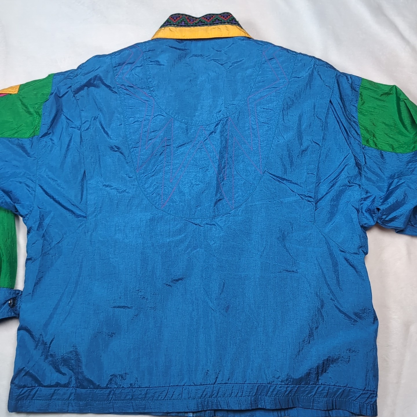 Vintage Andy Johns 90s Nylon Colorblock Jacket Anorak Sz M W/ Shoulder Pads