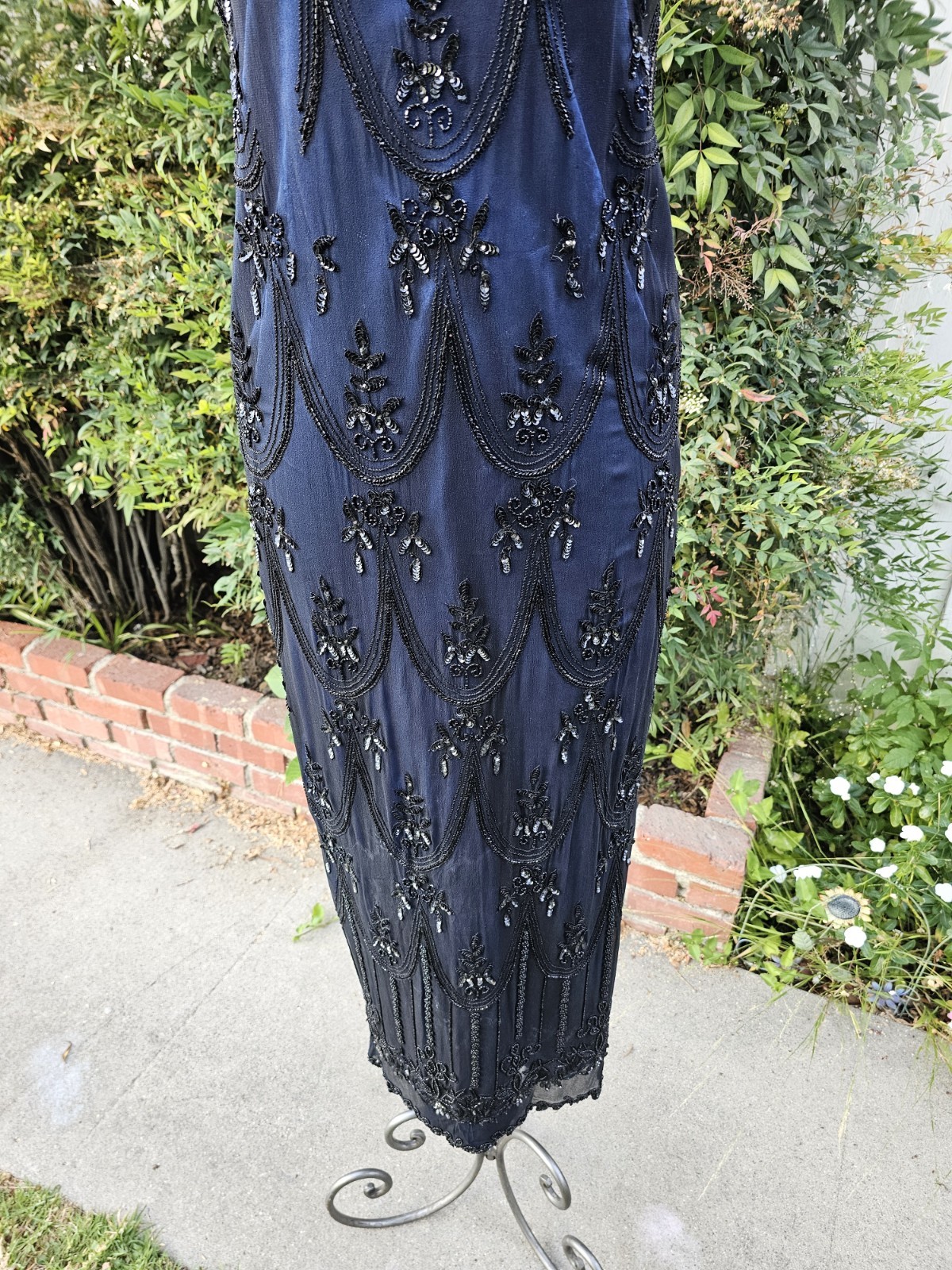 Vintage 1990s SCALA Art Deco Whimsigoth Hand Beaded Formal Evening Prom Gown