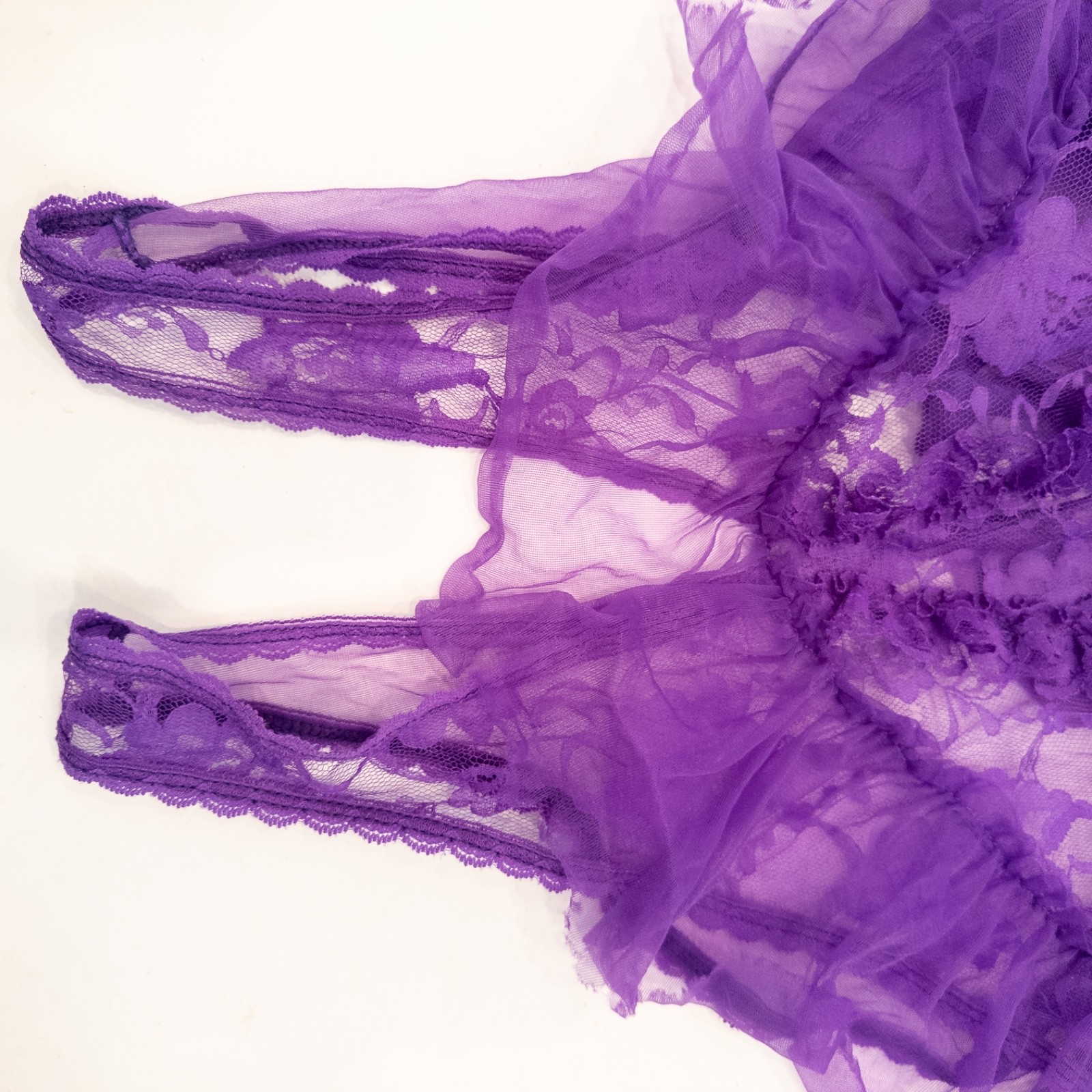 Vintage lace teddy lingerie bodysuit purple crotchless size XXL mesh lace